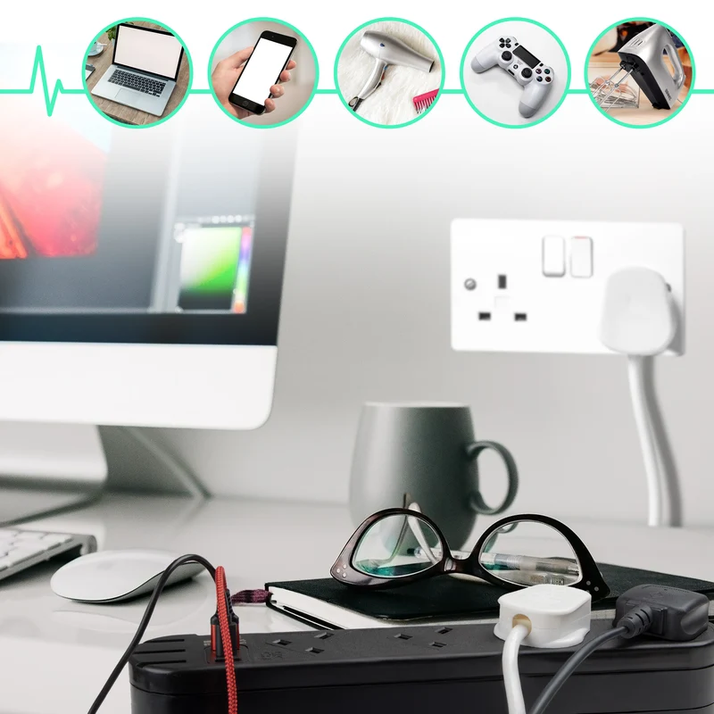 Duronic Tower Extension Lead ST8B 8 Gang Surge Protected Extension leads with USB and USB-C Slot Black 8 Way Electric Power Strip with Spike Protection Multi Plug Outlet Socket with 2m Cable & UK Plug