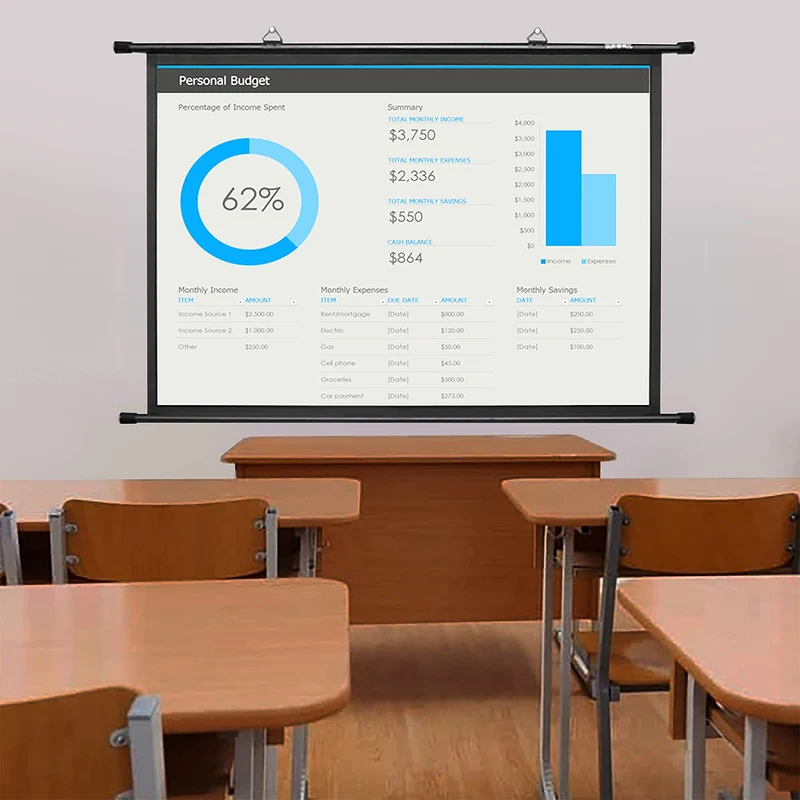 Duronic BPS90 4:3 Projektor-Leinwand, Beamer-Leinwand 90 Zoll, Heimkino mit 4K Full HD 3D, Rollo-Leinwand 1.0 Gain, Projektorleinwand für Wandmontage, Filmnacht, Videoleinwand für Büro Schulen