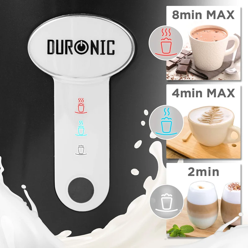 Duronic Milk Frother Electric MF500 BK Coffee Milk Frothers Steamer, Automatic Hot and Cold Foam Maker, Hot Chocolate Machine with Milk Heater and Warmer for Latte Froth, Coffees and Matcha