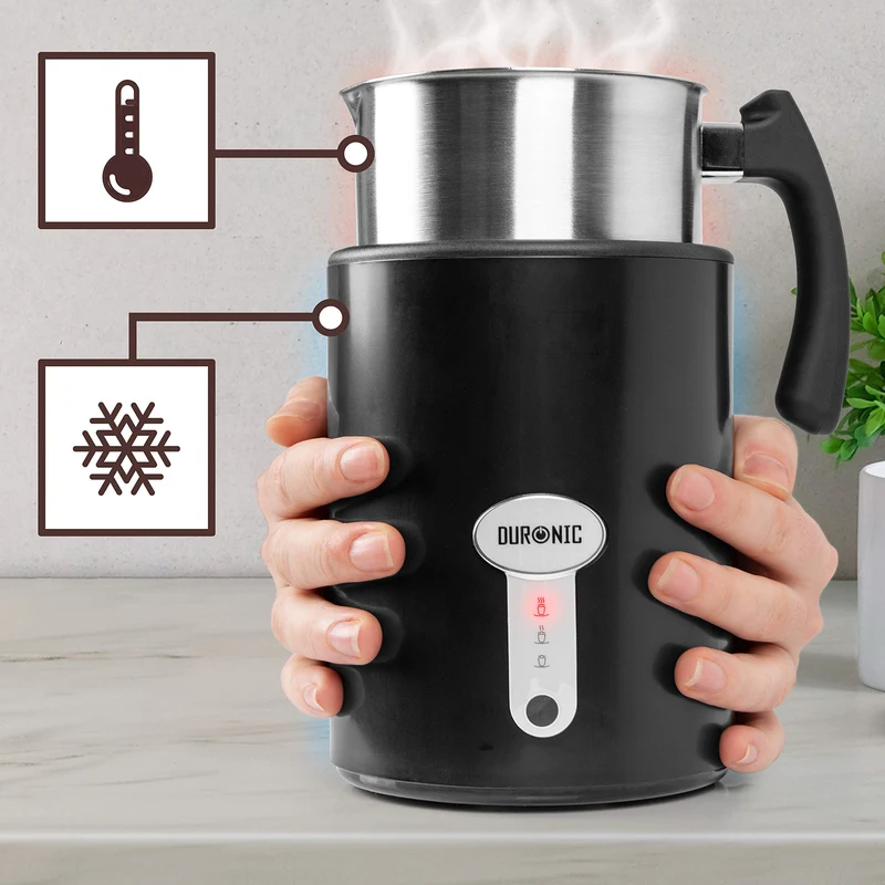 Duronic Milk Frother Electric MF500 BK Coffee Milk Frothers Steamer, Automatic Hot and Cold Foam Maker, Hot Chocolate Machine with Milk Heater and Warmer for Latte Froth, Coffees and Matcha