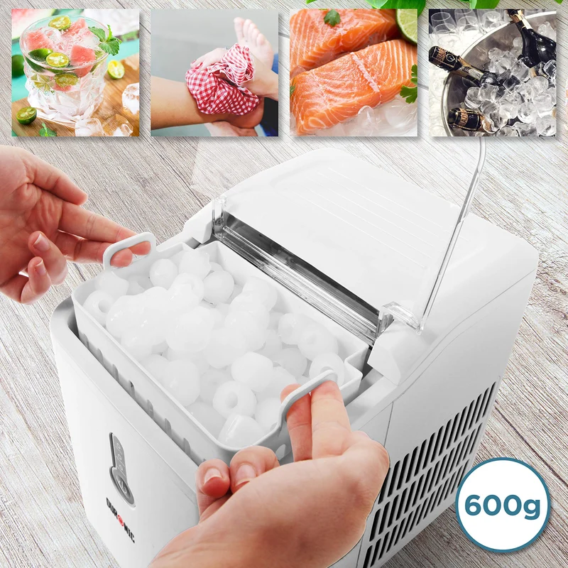 Duronic Ice Maker ICM120, Fast Clear Ice Maker Machine with 7-Min Cycle, Portable Automatic Ice Cube Maker with Ice Scoop & Basket for Home, Office, Bar, BBQ Party, RV 12KG in 24H Self-Cleaning - White