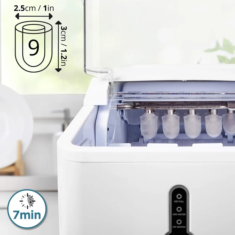 Duronic Ice Maker ICM120, Fast Clear Ice Maker Machine with 7-Min Cycle, Portable Automatic Ice Cube Maker with Ice Scoop & Basket for Home, Office, Bar, BBQ Party, RV 12KG in 24H Self-Cleaning - White