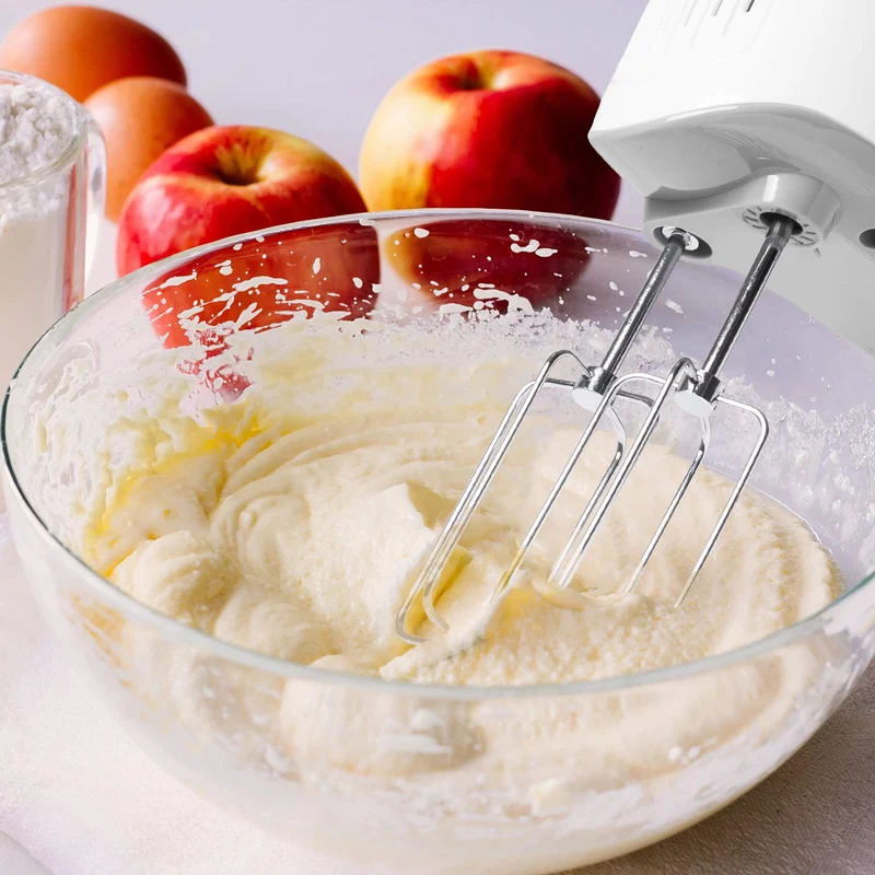 Duronic Hand Mixer Electric Whisk HM4 WE Kitchen Handheld Hand Held Food Mixers for Baking, Dough, Bread, Eggs, Cake Mix, Cream, Brownie Maker Mixer with Whisker Hooks Beater Storage Case 400W - White