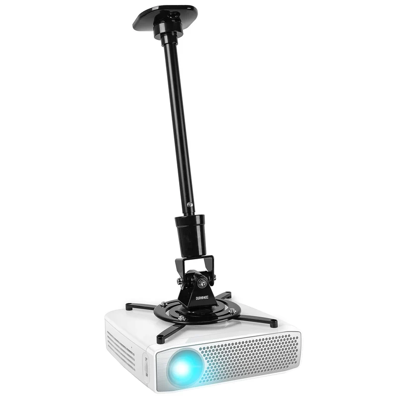 Duronic Projector Mount Stand for Ceiling or Wall Bracket PB02XL | 10kg Capacity | Multi-Fit Projector Bracket | Extendable Adjustable Clamp | Tile Swivel Rotate | Black