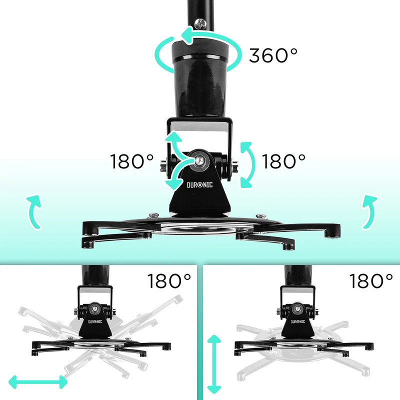 Duronic Projector Mount Stand for Ceiling or Wall Bracket PB02XL | 10kg Capacity | Multi-Fit Projector Bracket | Extendable Adjustable Clamp | Tile Swivel Rotate | Black