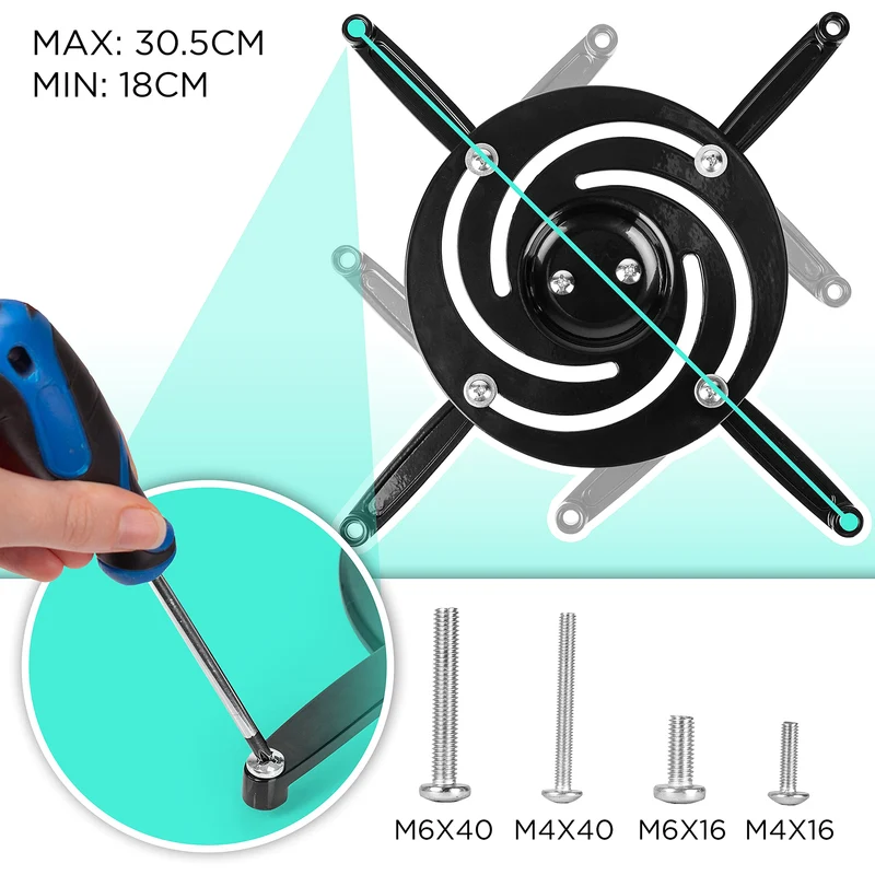 Duronic Projector Mount Stand for Ceiling or Wall Bracket PB02XL | 10kg Capacity | Multi-Fit Projector Bracket | Extendable Adjustable Clamp | Tile Swivel Rotate | Black