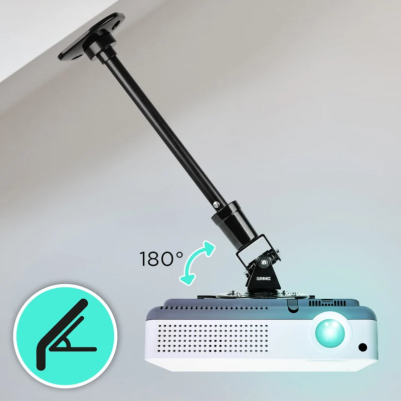 Duronic Projector Mount Stand for Ceiling or Wall Bracket PB02XL | 10kg Capacity | Multi-Fit Projector Bracket | Extendable Adjustable Clamp | Tile Swivel Rotate | Black
