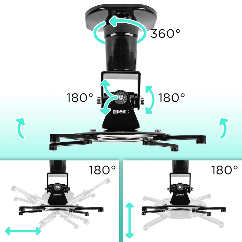 Duronic Projector Mount Stand for Ceiling or Wall Bracket PB01XB | 10kg Capacity | Multi-Fit Projector Bracket| Adjustable Clamp | Tile Swivel Rotate | Black