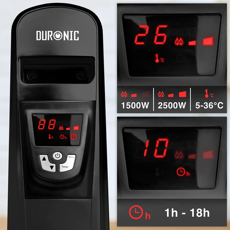 Duronic Electric Heater HV102 BK Oil Free Convection Heaters, Micathermic Panel Heaters with Remote, Portable Mica Panel Heater for Heating up Homes, Bedrooms, Offices & Garage Spaces