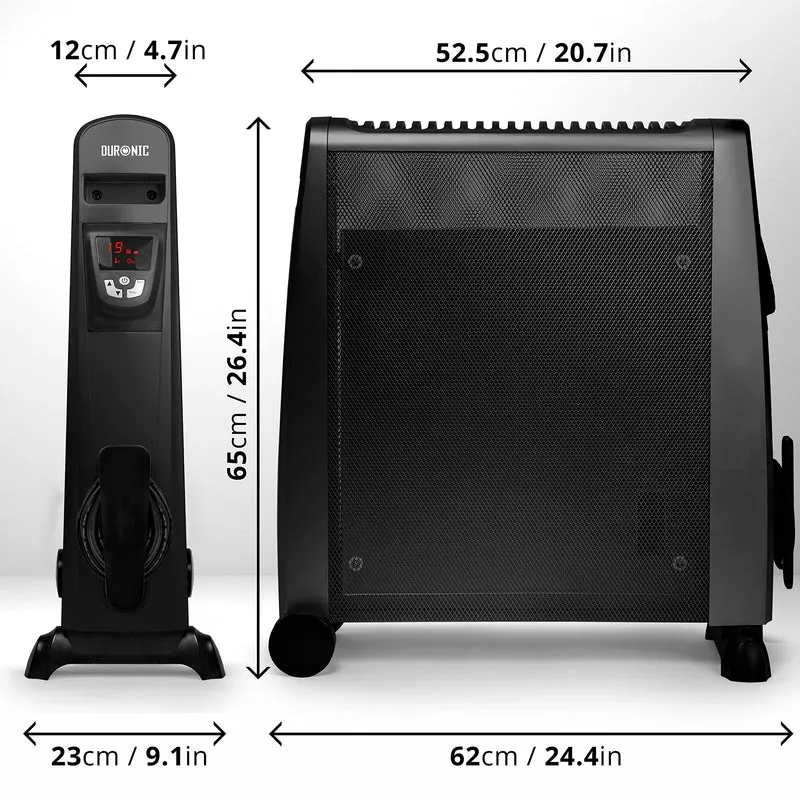 Duronic Electric Heater HV102 BK Oil Free Convection Heaters, Micathermic Panel Heaters with Remote, Portable Mica Panel Heater for Heating up Homes, Bedrooms, Offices & Garage Spaces