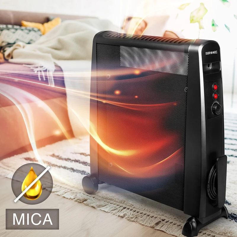 Duronic Electric Heaters HV101 BK Oil Free Convection Heater 2500W Micathermic Panel Heater Portable Mica Heater Electrical Heaters for Heating Up Homes, Bedrooms, Offices & Garage Spaces