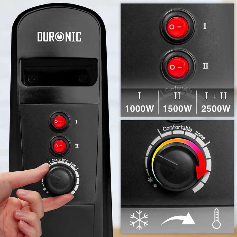 Duronic Electric Heaters HV101 BK Oil Free Convection Heater 2500W Micathermic Panel Heater Portable Mica Heater Electrical Heaters for Heating Up Homes, Bedrooms, Offices & Garage Spaces