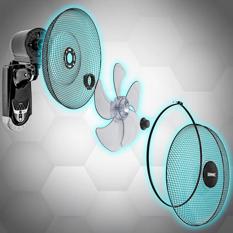 Duronic Wall Fan FN55 BK Wall Mounted Fans with Remote Control, 16 Inch 3 Speeds, Timer, Black Fan Oscillating Head with 5 Blades for Ultimate Air Cooling For Home, Office