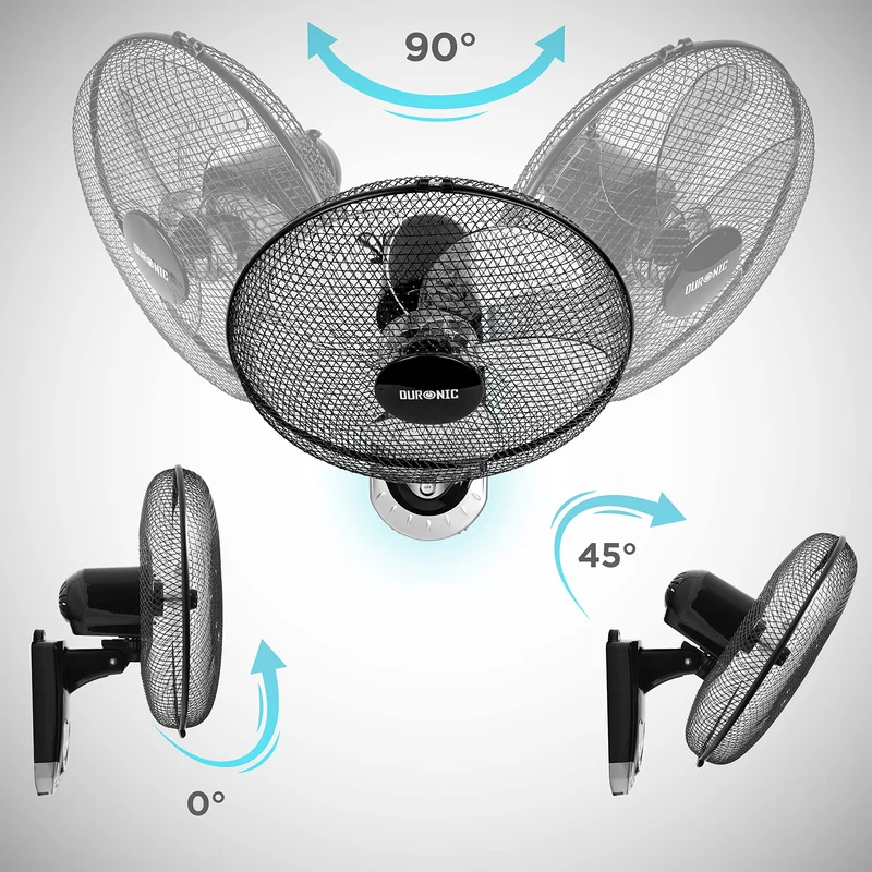 Duronic Wall Fan FN55 BK Wall Mounted Fans with Remote Control, 16 Inch 3 Speeds, Timer, Black Fan Oscillating Head with 5 Blades for Ultimate Air Cooling For Home, Office