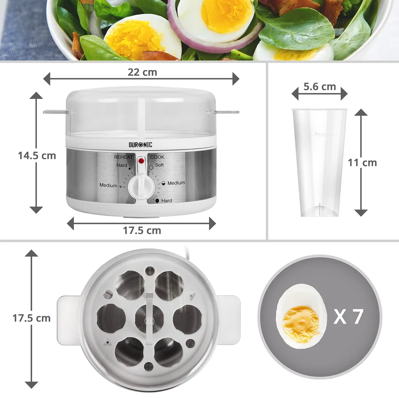 Duronic Electric Egg Boiler EB35 WE Steamer for Eggs 350W Automatic Egg Boiler Electronic Omelette Maker Poacher for 7 Soft, Medium & Hard Boiled Eggs