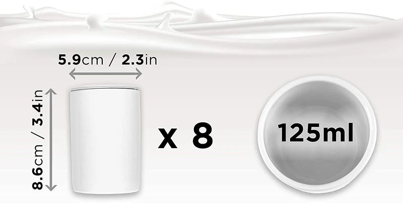 Duronic P8YM2 Joghurtbecher | Ersatzbecher für Duronic Joghurtbereiter | Fassungsvermögen 125 ml | 8 Keramikbecher mit Deckel | Passend zu Duronic YM1 und YM2 Joghurtmaschinen | Weiß