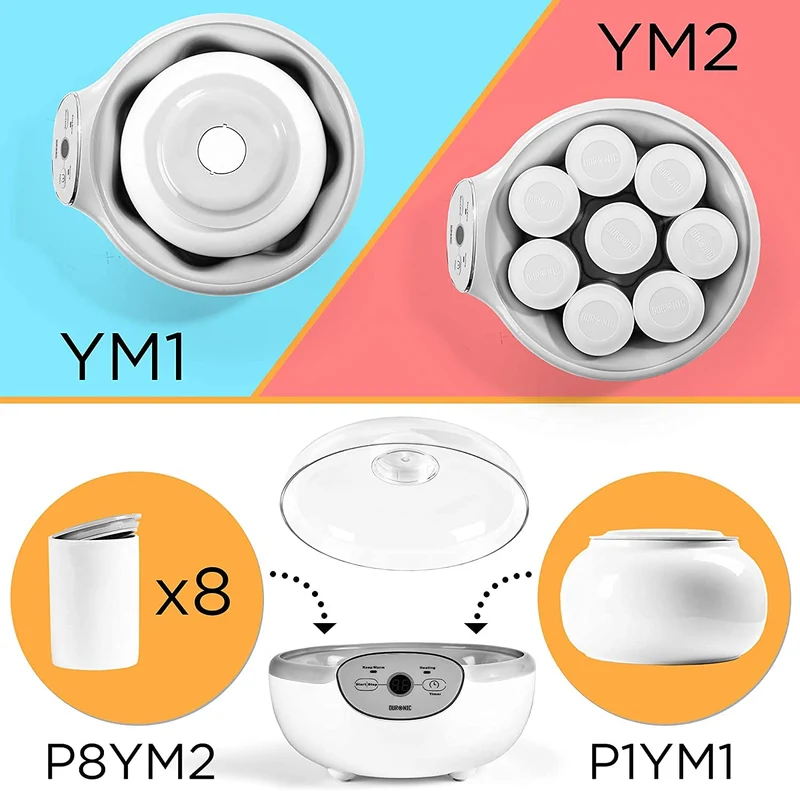 Duronic P8YM2 Joghurtbecher | Ersatzbecher für Duronic Joghurtbereiter | Fassungsvermögen 125 ml | 8 Keramikbecher mit Deckel | Passend zu Duronic YM1 und YM2 Joghurtmaschinen | Weiß