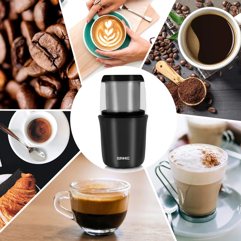 Duronic Electric Coffee Grinder CG250, Spice Grinder Machine, Stainless Steel Blades Grinders, Fast Dry Mini Removable Grinding Mill Pot for Coffee Beans, Nuts, Seeds, Spices, Flax, Black