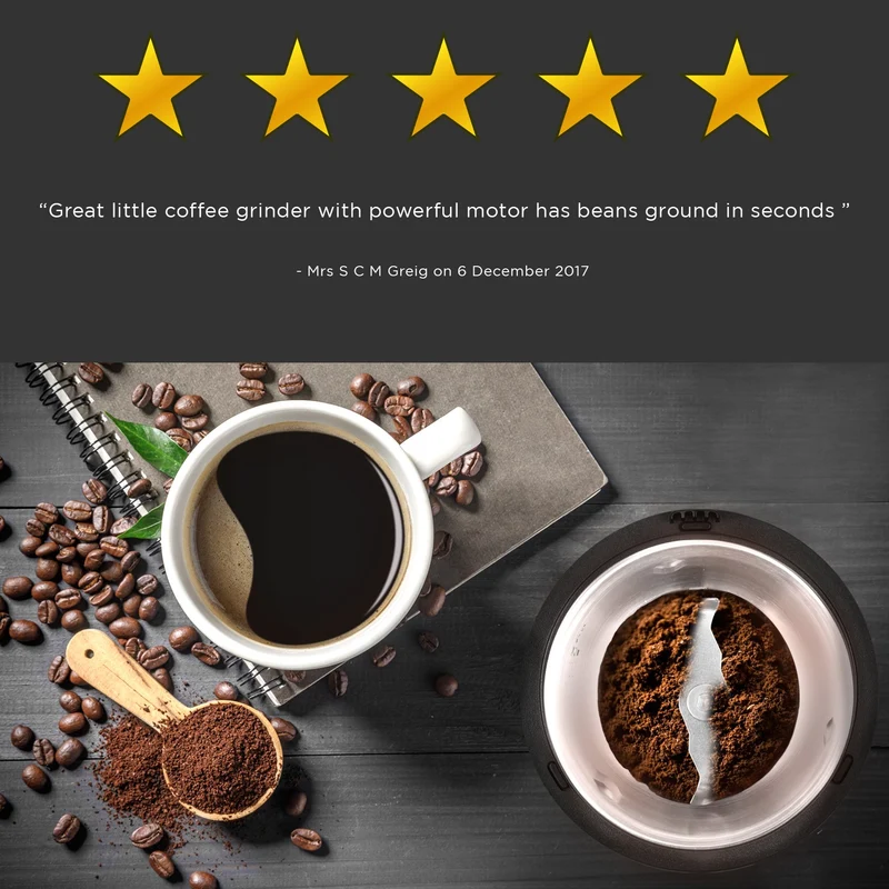 Duronic Electric Coffee Grinder CG250, Spice Grinder Machine, Stainless Steel Blades Grinders, Fast Dry Mini Removable Grinding Mill Pot for Coffee Beans, Nuts, Seeds, Spices, Flax, Black