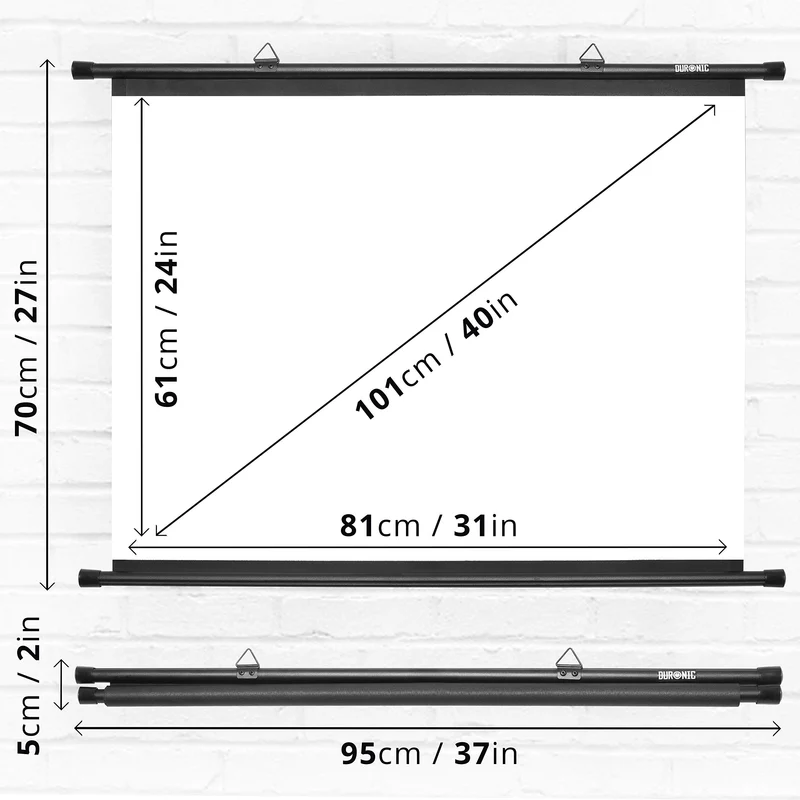 Duronic Bar Projector Screen BPS40 / 43 Wall Mountable 40” Projection Screens for Home Office School Matte White Movie Screen with 4:3 Aspect Ratio for Movie Nights Home Cinemas Office Presentations
