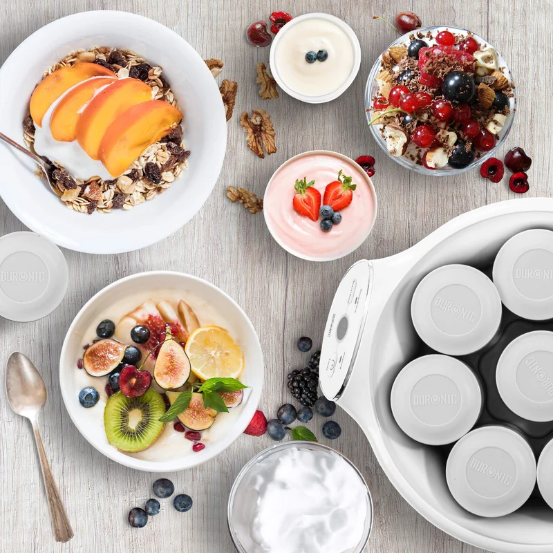 Duronic Yoghurt Makers YM2 Electric Yogurt Maker with Eight 125ml Ceramic Pots Digital Yogurt Making Machine for Homemade Natural Greek Yoghurt 20W Cheese Maker for Healthy Breakfast Protein Snack
