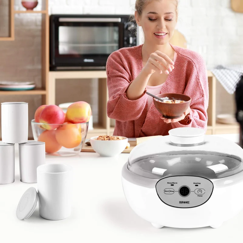 Duronic Yoghurt Makers YM2 Electric Yogurt Maker with Eight 125ml Ceramic Pots Digital Yogurt Making Machine for Homemade Natural Greek Yoghurt 20W Cheese Maker for Healthy Breakfast Protein Snack