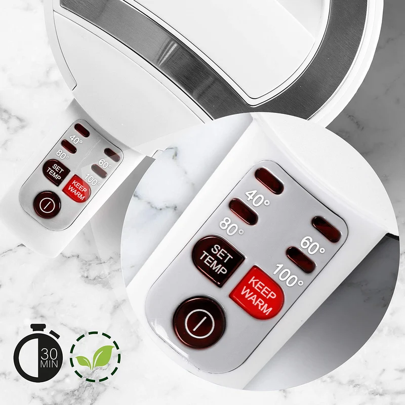Duronic EK30 WE Wasserkocher 3000 Watt | Wasserkessel mit einstellbarer Temperatur und Thermostat | 40 ° | 60 ° | 80 ° | 100 ° C | 1,5 L | Warmhaltefunktion | Doppelwandig | Anti-Kalkfilter