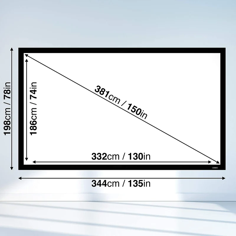 Duronic FFPS150 Leinwand | 16:9 Beamer Screen | 150 Zoll | 332 x 186 cm | Projektorleinwand für Wandmontage | Heimkino mit 4K Full HD 3D | Projektionsleinwand für Gaming, Büro, Präsentationen, Schule
