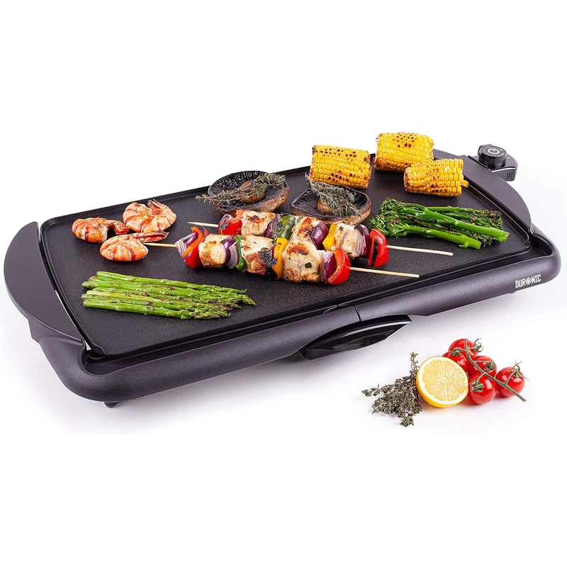 Duronic GP20 elektrischer Tischgrill 2000 W, Plancha Teppanyaki Grill, 52 x 27 cm Grillplatte, Flache Antihaft Oberfläche zur einfachen Reinigung, Stufenlose Temperatureinstellung, Okonomiyaki