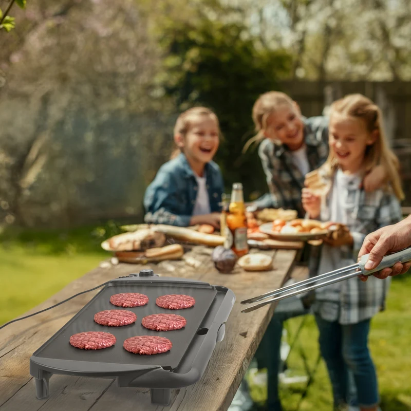 Duronic GP20 elektrischer Tischgrill 2000 W, Plancha Teppanyaki Grill, 52 x 27 cm Grillplatte, Flache Antihaft Oberfläche zur einfachen Reinigung, Stufenlose Temperatureinstellung, Okonomiyaki