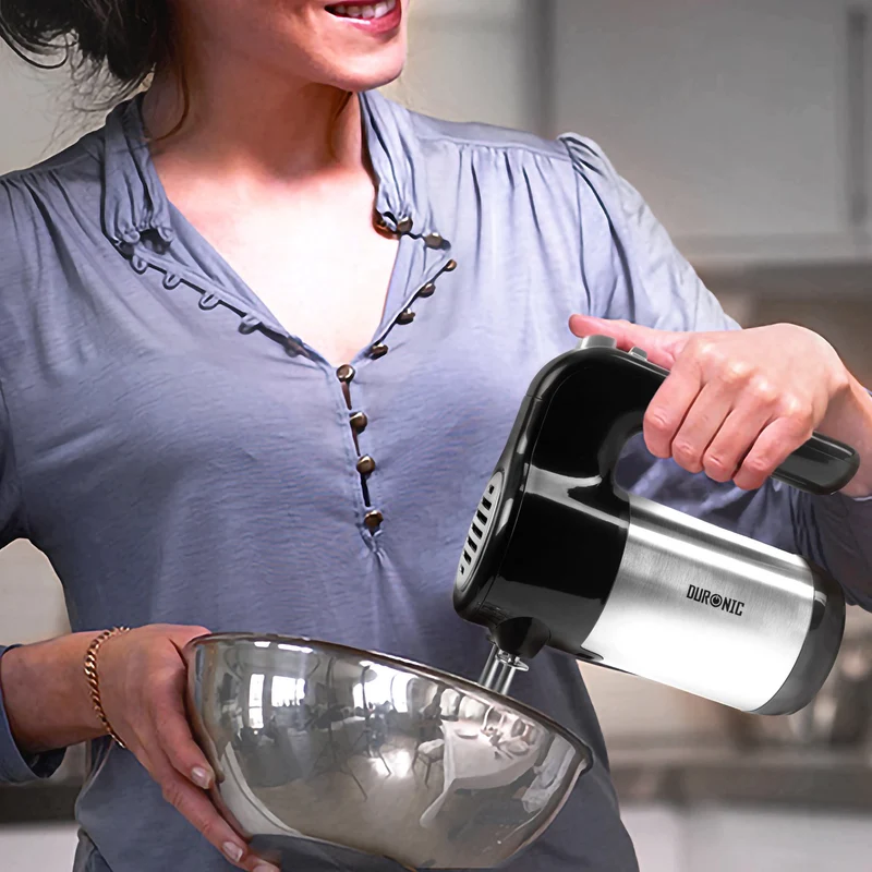 Duronic HM3 elektrischer Handmixer 300W, Handrührgerät mit Basis, Rührgerät 2 Rührbesen 2 Knethaken, Rührmaschine, Küchenmixer, Handrührer, Mixer für Backen, Sahne, Teig, Saucen, Desserts, Mayonnaise