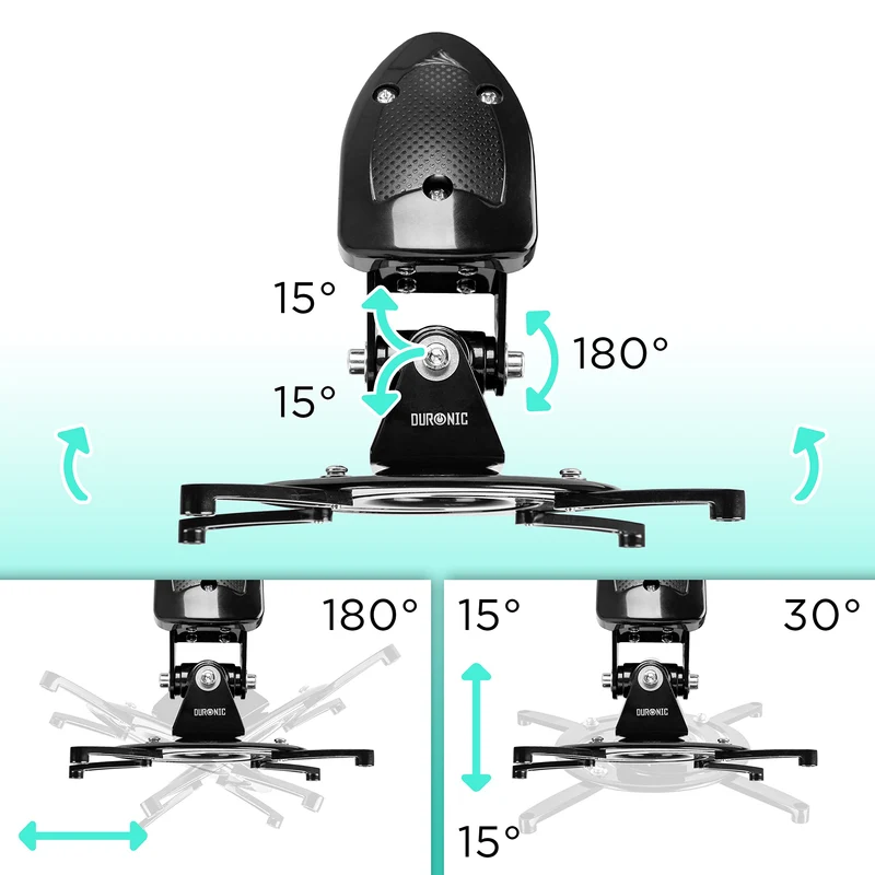 Duronic Projector Mount PB10XM (silver) | Extendable Telescopic Bracket Arm Fixing for Wall | 15kg Capacity | Multi-Fit Projector Bracket | Heavy Duty | Fittings Included | Rotate 360 °, Swivel 180 °, Tilt 60°