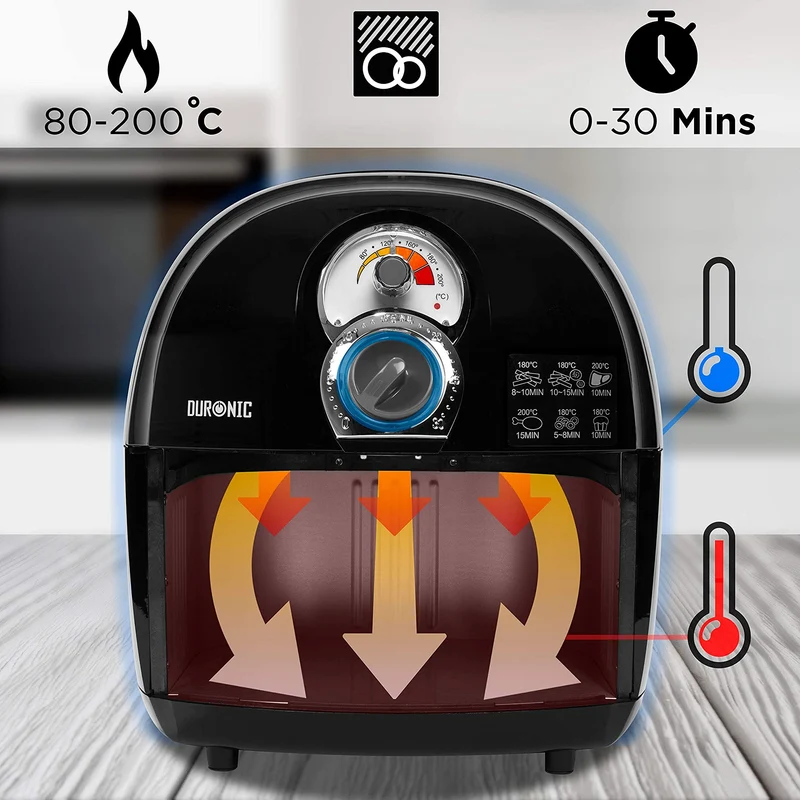 Duronic AF1 BK Heißluftfritteuse, Fritteuse mit 4,5 L Fassungsvermögen, Mini Backofen zum Dünsten, Backen und Frittieren ohne Öl, Airfryer mit 1500 W