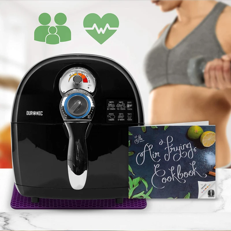 Duronic AF1 BK Heißluftfritteuse, Fritteuse mit 4,5 L Fassungsvermögen, Mini Backofen zum Dünsten, Backen und Frittieren ohne Öl, Airfryer mit 1500 W