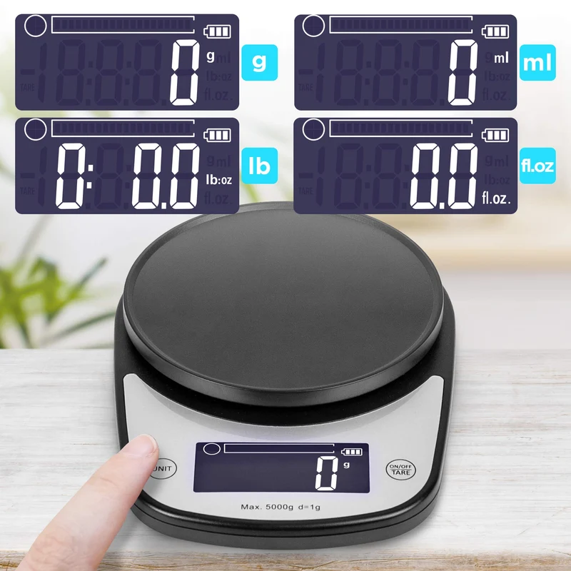 Duronic KS5000 BK/SS Küchenwaage | 5 kg Digitalwaage oval mit 2,5 L abnehmbarer Schüssel | 1 g grammgenau Präzision-Feinwaage | Haushaltswaage mit Tara-Funktion | Digitale Waage mit Hold-Funktion