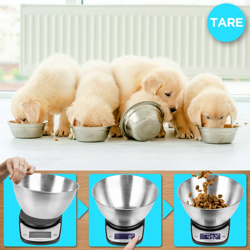 Duronic KS5000 BK/SS Küchenwaage | 5 kg Digitalwaage oval mit 2,5 L abnehmbarer Schüssel | 1 g grammgenau Präzision-Feinwaage | Haushaltswaage mit Tara-Funktion | Digitale Waage mit Hold-Funktion