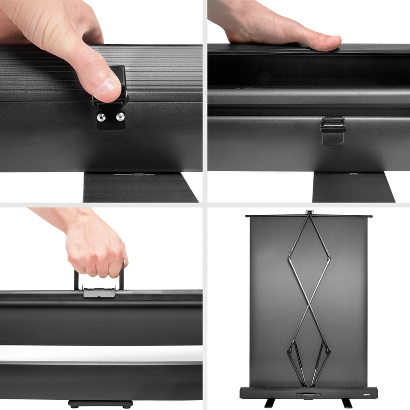Duronic FPS60 Leinwand, 60 Zoll mobile Kofferleinwand mit 122 cm x 91 cm, 4:3 Heimkino mit 4K Full HD 3D, Projektionsleinwand für Beamer, Gain 1.0, Beamerleinwand für Büro und Präsentationen