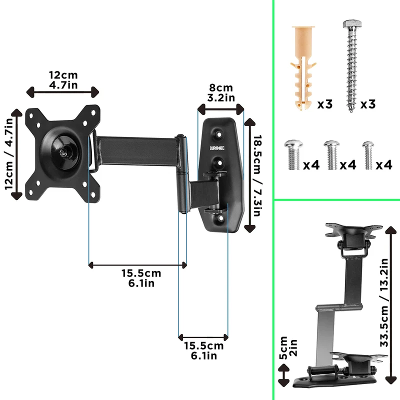 Duronic TV Bracket, TVB1120 Cantilever Wall Mount Television Screen, Tilting Action, For Flat Screen LCD / LED / OLED / QLED (TVB1120)