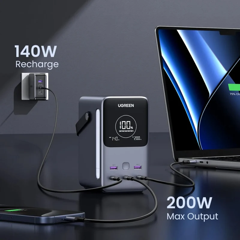 Ugreen Power Bank Batería Externa Carga Rápida 5 Puertos 48,000 mAh 300W, 25286